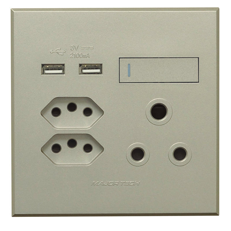 1x16A + 2x Euro Slim Socket Outlet + 2xUSB 100x100mm Veti3 - Colour Options
