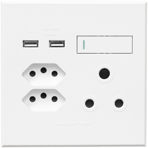 3VW27 1x16A + 2x Euro Slim Socket Outlet + 2xUSB 100x100mm White Veti3 - Online Electrical