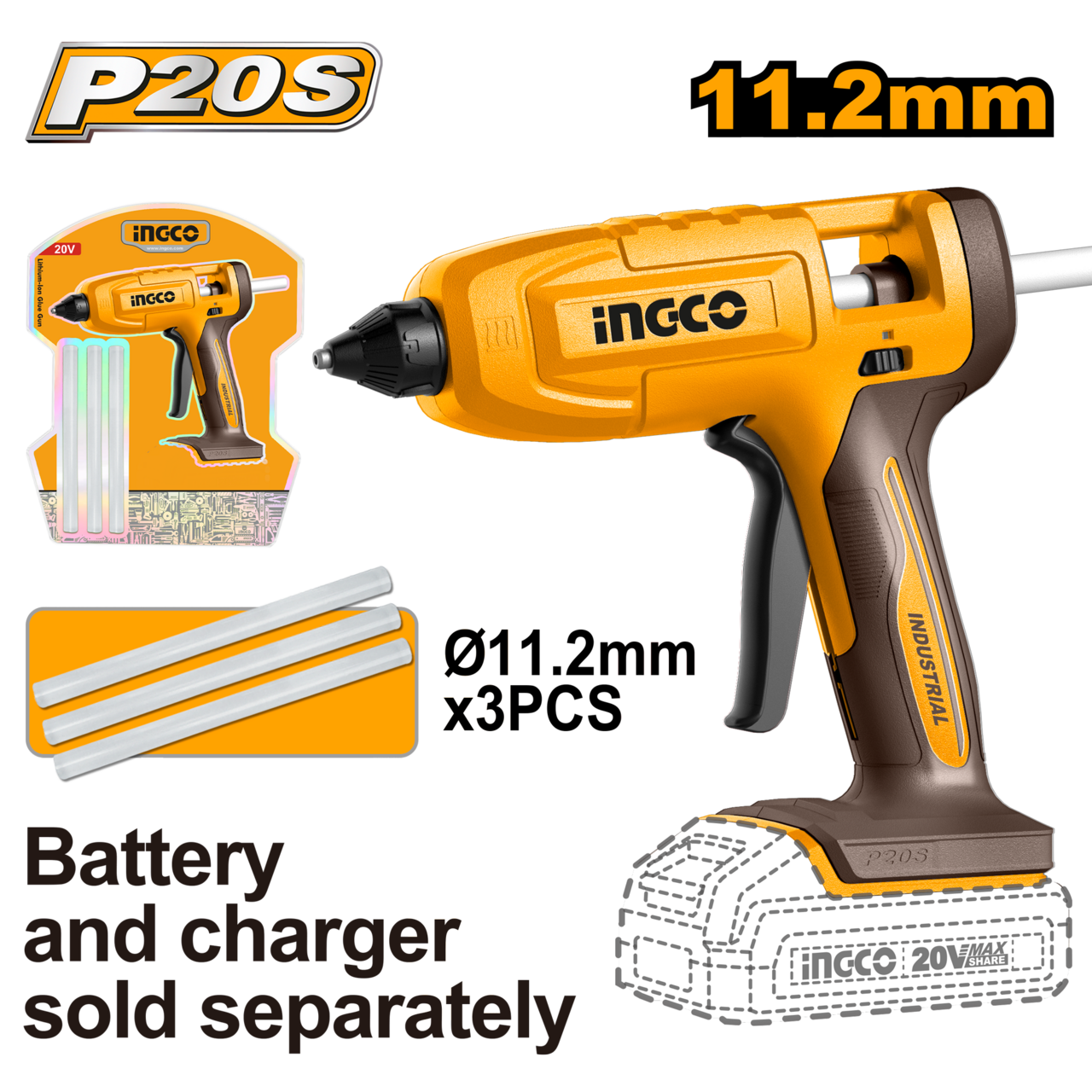 CGGLI2003 20V PS+C/L Glue Gun c/w 3x Glue Sticks
