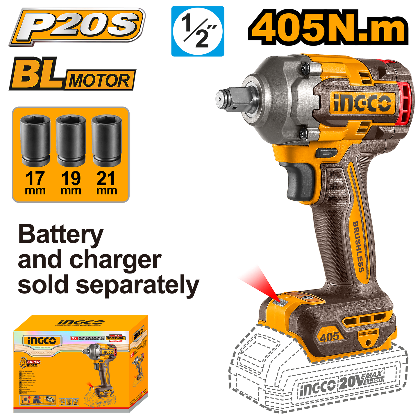 CIWLI20451 20V Power Share and Cordless Impact Wrench 405Nm 1/2"
