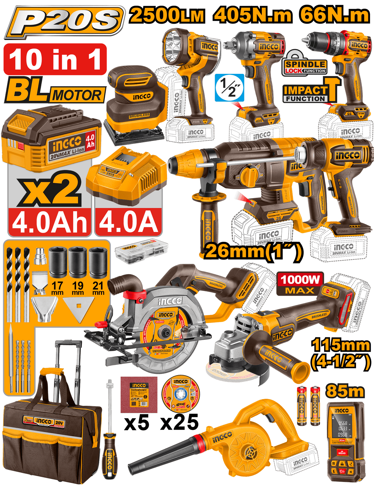 CKLI2603268 10Piece Industrial Combo Kit 20V PS + C/L