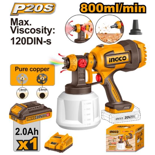 CSGLI20042 Spray Gun 20V PS+C/L + 5PCE Kit