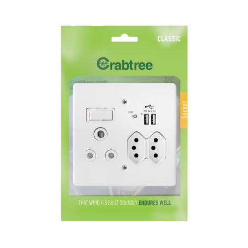 Double Socket USB/SA/EURO + Cover 4X4 Crabtree 18026/101P