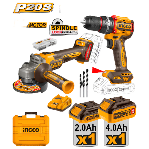 INGCO CKLI20273 20V CORDLESS GRINDER + DRILL KIT - Online Electrical