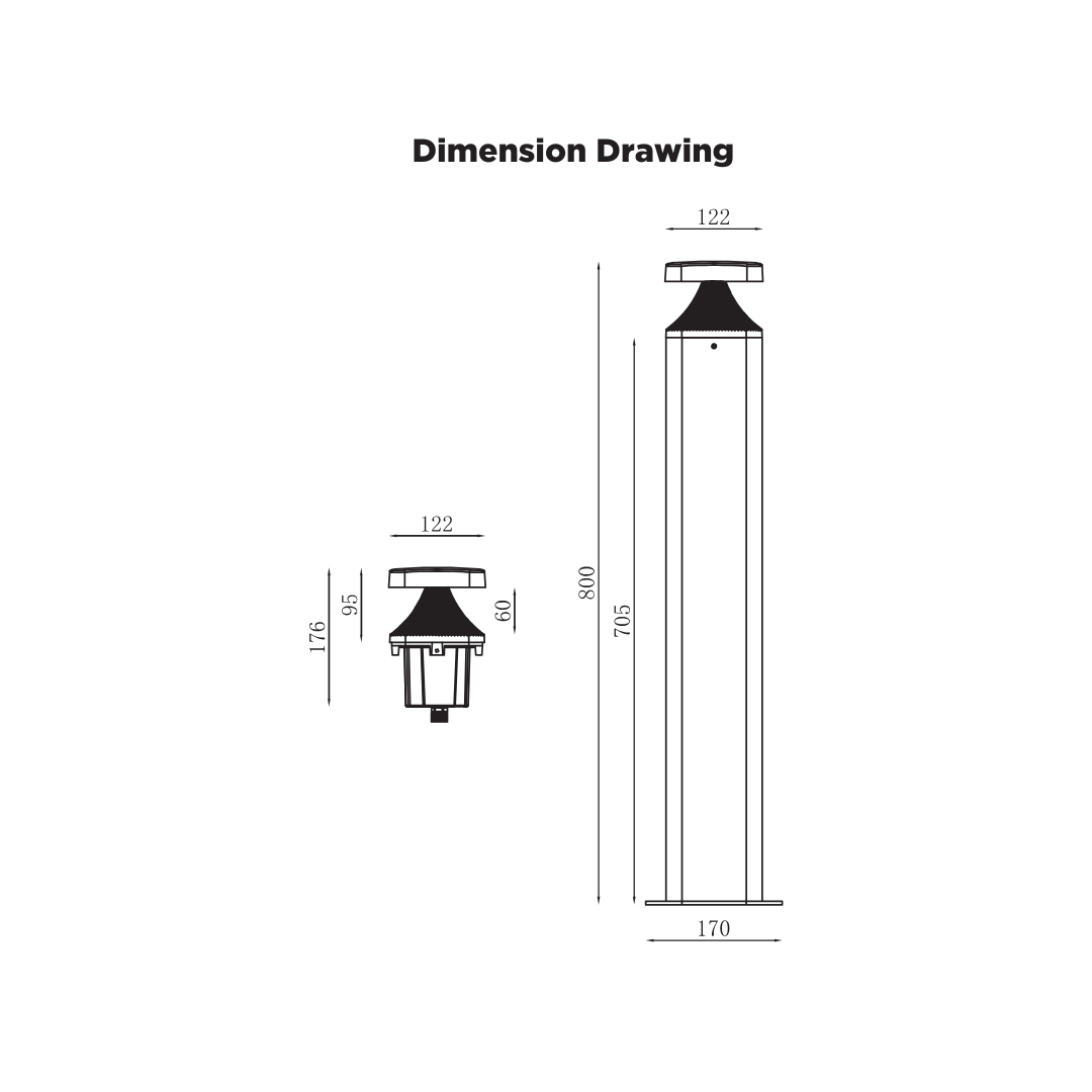 LED Bollard 12W 4CCT IP65 Square Black FUJI FB004