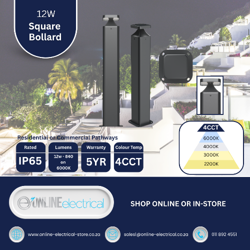 LED Bollard 12W 4CCT IP65 Square Black FUJI FB004