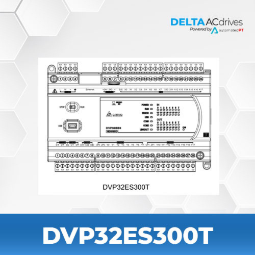 DVP32ES300T 16DI+16DO ES3 230VAC PLC Transit (NPN)