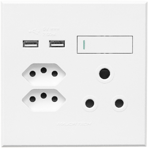 3VW27 1x16A + 2x Euro Slim Socket Outlet + 2xUSB 100x100mm White Veti3 - Online Electrical