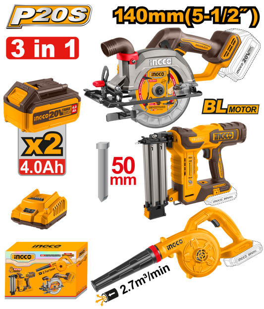 CKLI25032802 Blower/Nail Gun/Circular Saw c/w 2Batt+Charge 3PCE