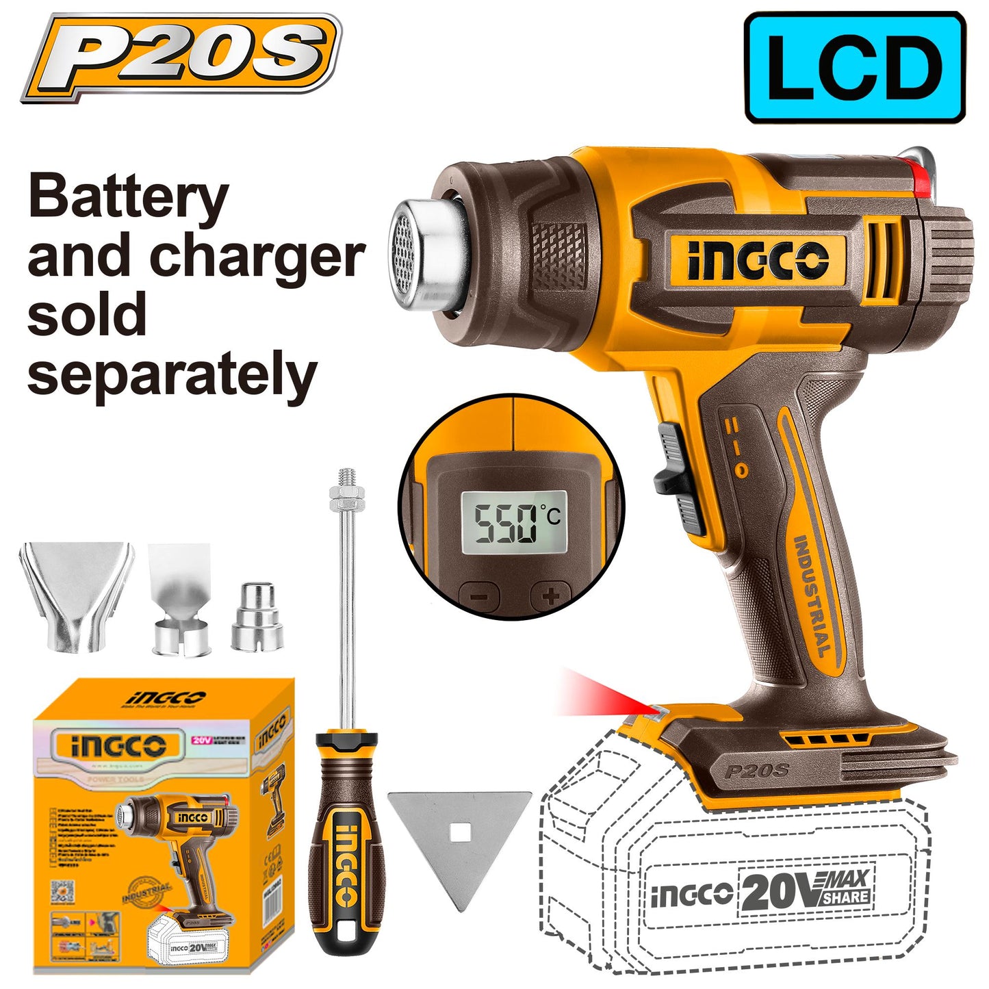 HGLI2003 20V PS+C/L HEAT GUN + ACC 4P