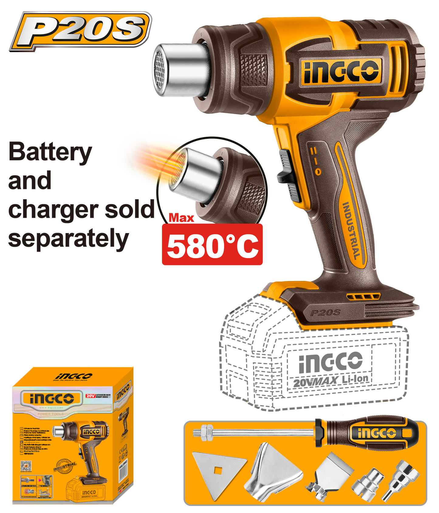 HGLI2008 HEAT GUN 20V PS+C/L + ACC 5P