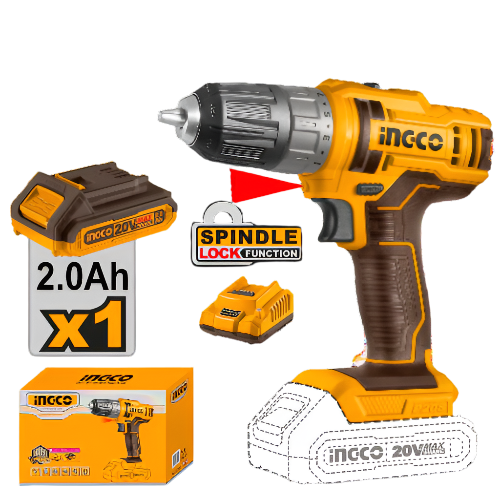INGCO CDLI200518 20V PS+ C/L DRILL 45NM 1B KIT - Online Electrical