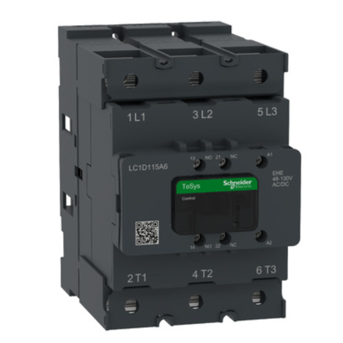 Contactor, Tesys Deca Advanced, 3P(3NO), 75hp at 480V, 115A, 48-130V AC/DC coil,lugs-ring or bars