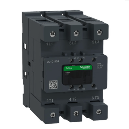 Contactor, Tesys Deca Advanced, 3P(3NO), 75hp at 480V, 115A, 48-130V AC/DC coil,lugs-ring or bars