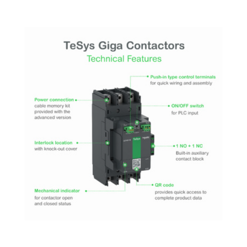 LC1G225KUEN 225A 3P Adv100-250V ACDC Contactor TeSys Giga