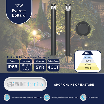 LED Bollard 12W 4CCT IP65 Round Black FB001