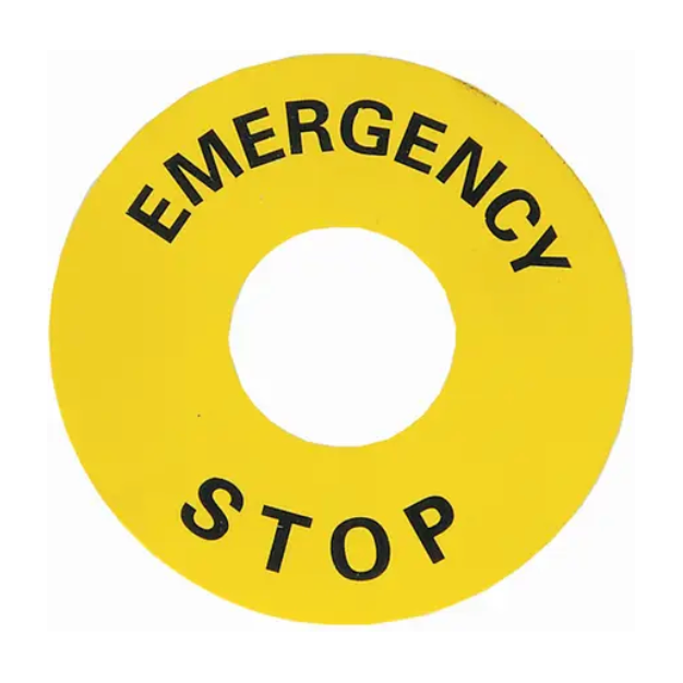 LPXAU115 YELLOW EMERENCY STOP LABEL 60mm - Online Electrical