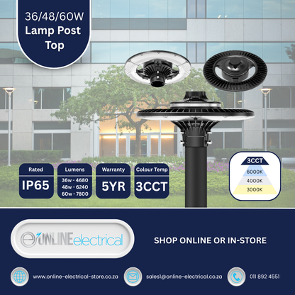 LED Lamp Post Top 36/48/60W Selectable 3CCT 130lm/W 76MM