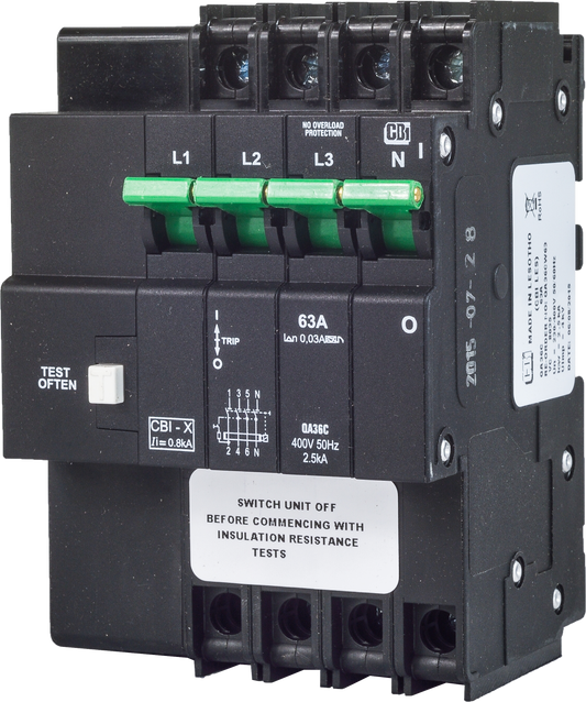 QA36CW 63A 3P+N E/Leak No Overload Protection