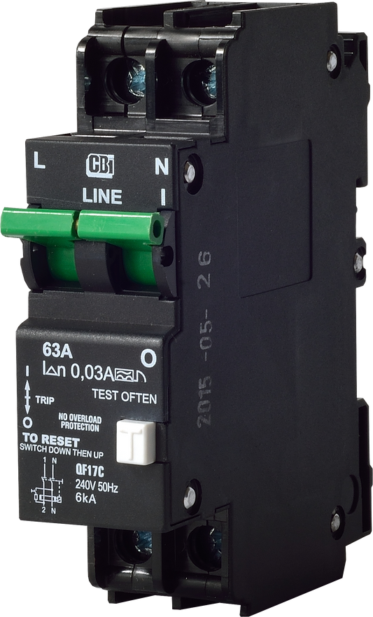 QF17C 63A D/P E/Leak No Overload Protection