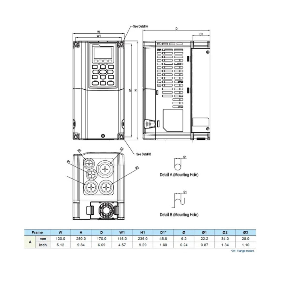 VFD040C4EA-21 4KW 3Phase 380-480VAC AC Motor Drive