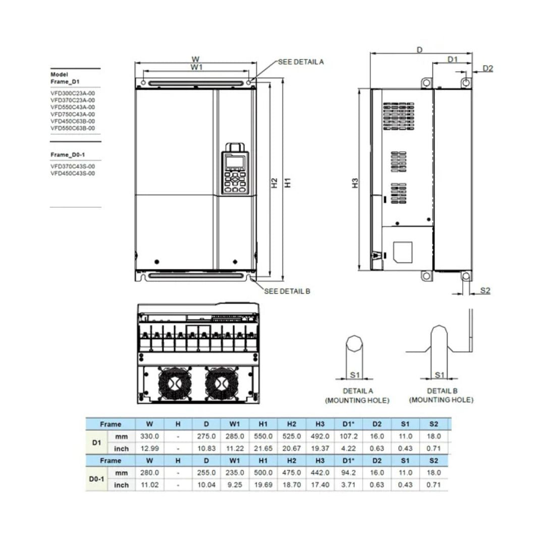 VFD450C43S-00 45KW 3Phase 380-480VAC AC Motor Drive